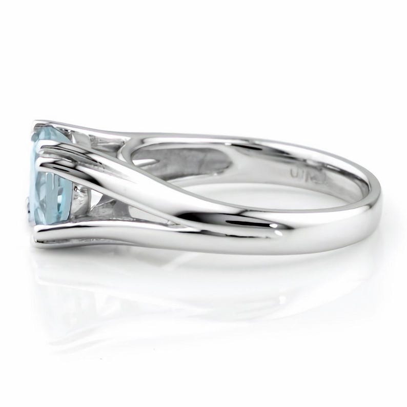 2 Carat Blue Aquamarine Solitaire Engagement Ring Split Band 14k White Yellow Rose Pink Gold image 2