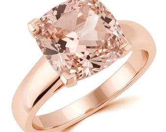 10mm Peach Pink Morganite and Diamond Solitaire Engagement Ring 14k Rose White Yellow Gold