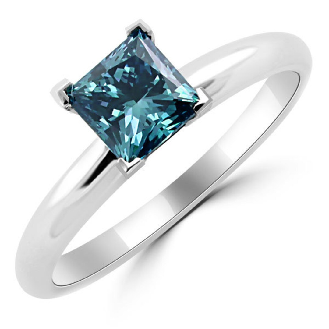 1.02ct Princess Cut Blue Diamond Solitaire Engagement Ring 14k - Etsy