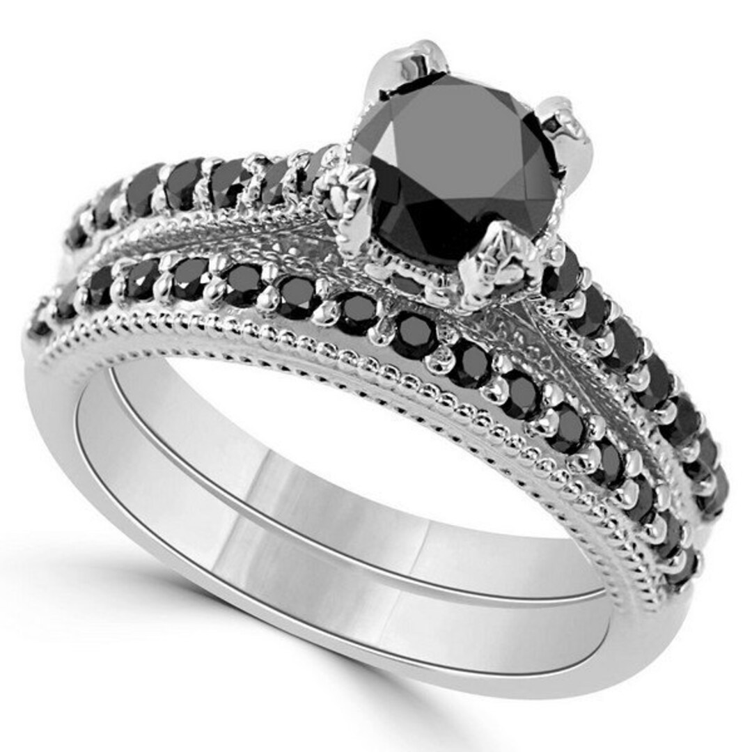 1.95 Carat Fancy Black Diamond Matching Engagement Ring & - Etsy