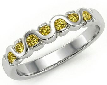 Fancy Yellow Diamond Wave Wedding Band Anniversary Ring 14k White Yellow Rose Pink Gold