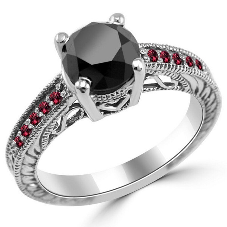 2.45ct Black Diamond & Red Ruby Engagement Ring 14k Gold - Etsy