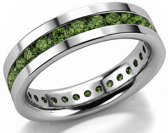 2 Carat Fancy Green Diamond Ring Wedding Band Channel Set 14k White Yellow or Rose Gold