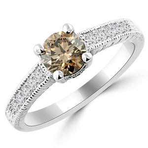 0.95ct Cognac Champagne Brown Diamond Engagement Ring 14k White Yellow Rose Pink Gold Vintage Antique Style