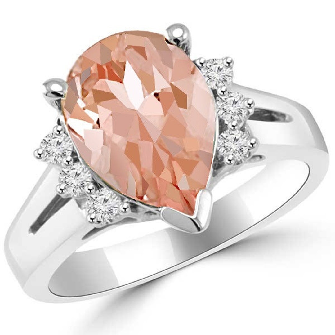 Pink Peach Morganite & Diamond Pear Shape Engagement Ring 14k White ...
