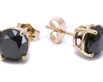 3.60ct Black Diamond Stud Earrings 14k Yellow Gold (CE561)
