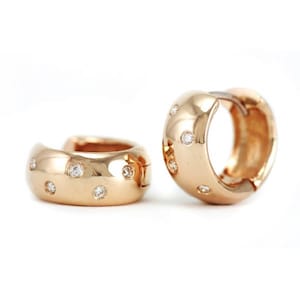 Fine Diamond Huggie Hoop Earrings High Polished 14k Rose / Pink Gold
