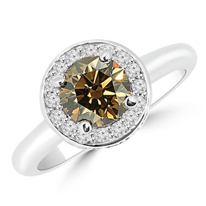 1.80ct Cognac Brown Diamond Halo Engagement Ring 14k White Gold