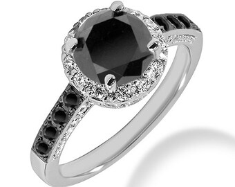 2.01ct Black & White Diamond Halo Engagement Ring 14k Gold