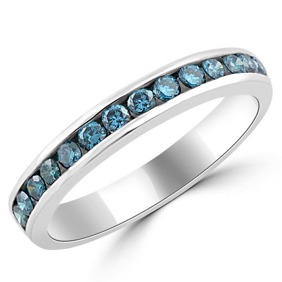 Carat Fancy Blue Diamond Wedding Band Channel Ring High