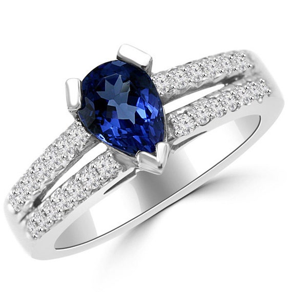 Pear Shaped Tanzanite Diamond Engagement Band Ring 14k