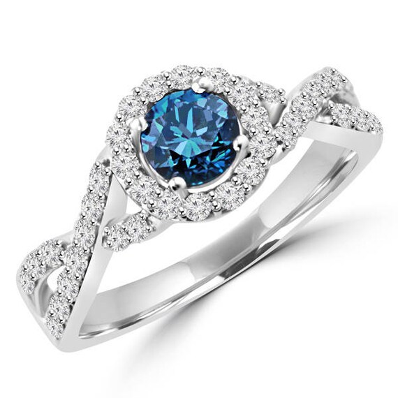 Buy VS2 Blue Diamond Infinity Halo Engagement Ring 14k