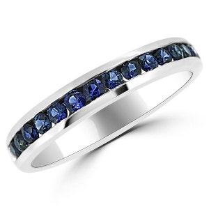 Fine Ceylon Blue Sapphire Channel Wedding Band Ring 14k White Yellow Rose Pink Gold