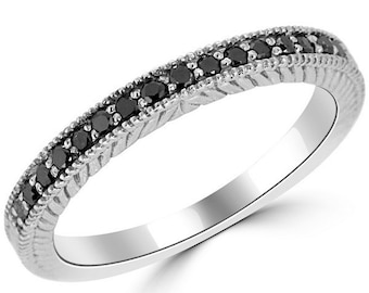 0.20ct Black Diamond Wedding Ring Band 14k Gold Vintage Antique Style
