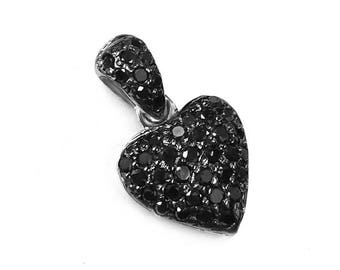 Fine Pave-Set Black Diamond Heart Pendant Necklace 14k Gold