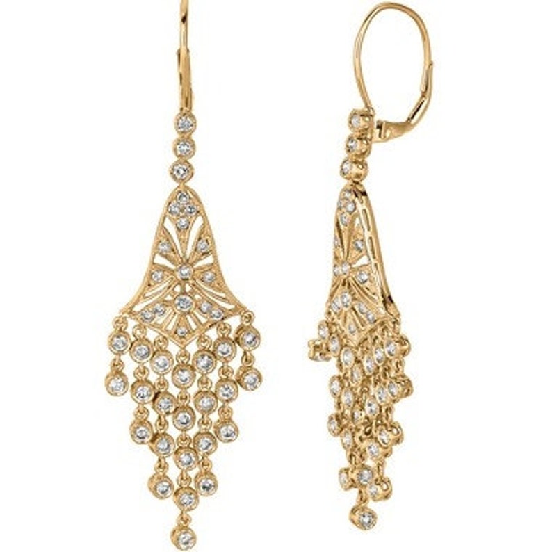 2.27ct Diamond Drop Chandelier Dangle Earrings 14k Yellow Gold Etsy