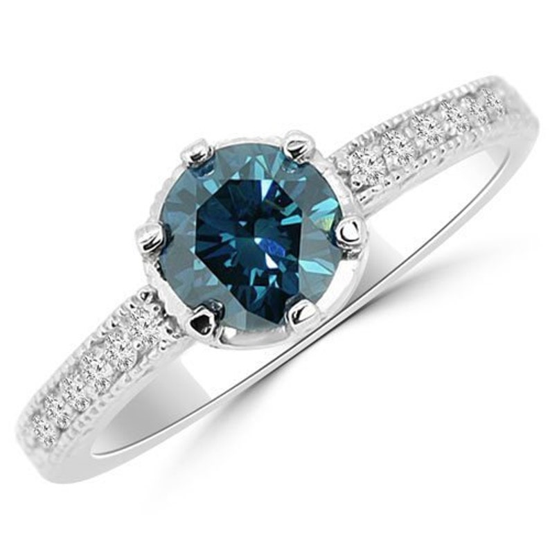 0.90 Carat VS1 Fancy Blue Diamond Engagement Ring 6 Prong 14k Wh 0.90 Carat VS1 Fancy Blue Diamond Engagement Ring 6 Prong 14k Wh