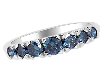 1.04ct Blue Diamond 7-Stone Anniversary Wedding Ring 14k Gold (CW152)