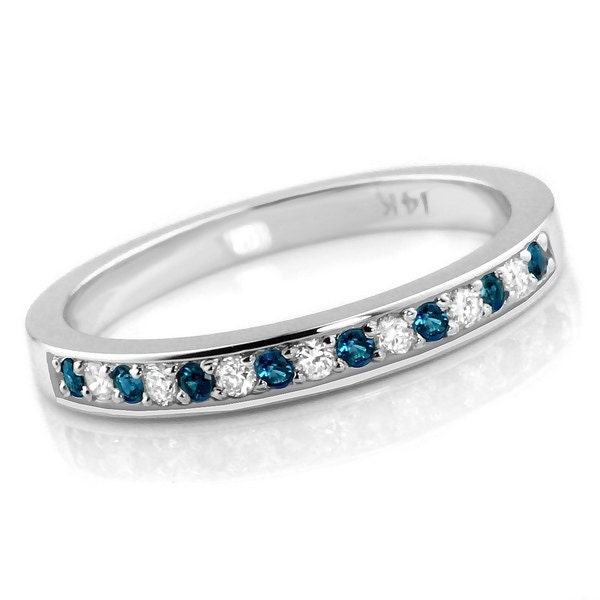 Fancy Blue Diamond Anniversary Wedding Band Ring 14k White | Etsy