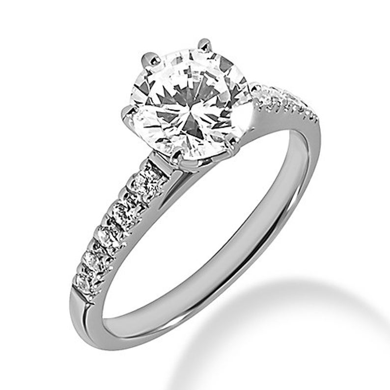 Classic Elegant Diamond Engagement Ring Setting 14k White Etsy