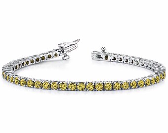2.20ct Fancy Yellow Diamond Tennis Bracelet 14k Gold 7 Inches