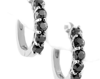 1.30ct Black Diamond Hoop Earrings 14k White Gold (CE571)