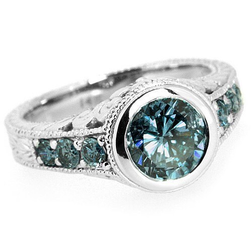 1.83 Carat Round Brilliant Fancy Blue Diamond Engagement Ring | Etsy