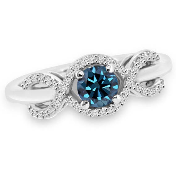 VS2 Blue Diamond Halo Infinity Engagement Promise Ring 14k