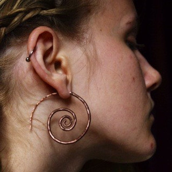 Ammonite inspired Antique Copper 18 gauge Wire Coil Wire Wrapped Hoop Earrings