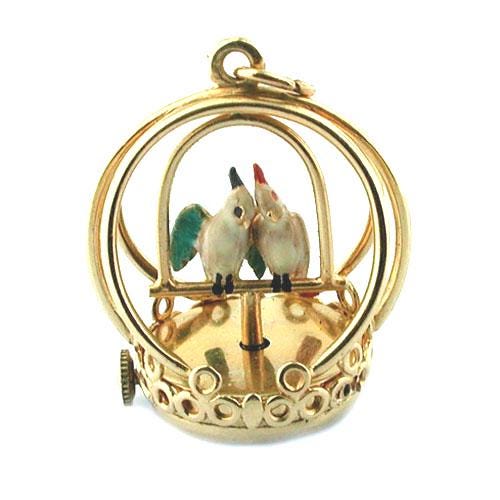 Pendant Dankner Living Charms Vintage 14K Gold Spinning Love Birds