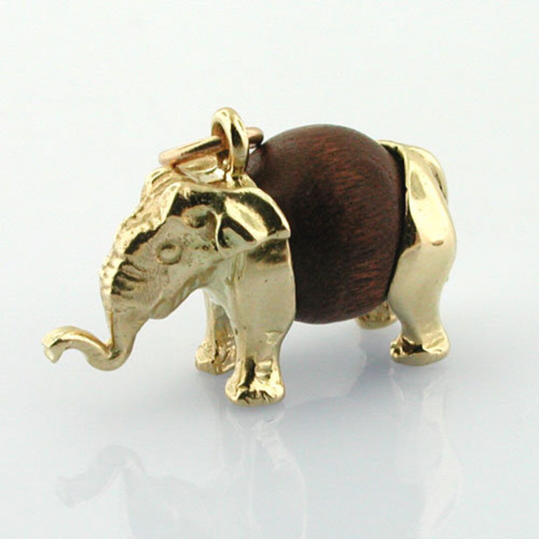 14K Gold Lucky Touch Wood Wud Elephant Good Luck Charm Etsy