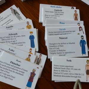 60 Bible Character Cards (Expanded Basic), pertinent facts,  guessing, learning games