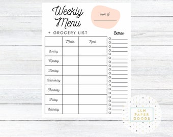 Weekly Menu + Grocery List Printable