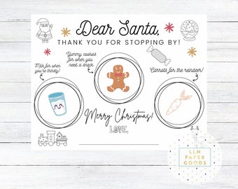 Santa Placemat, Milk, Cookies and Carrots Printable