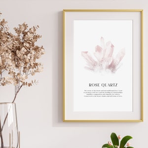 Printable Watercolor Rose Quartz | Crystal Wall Decor | Crystal Poster | Rose Quartz Digital Print