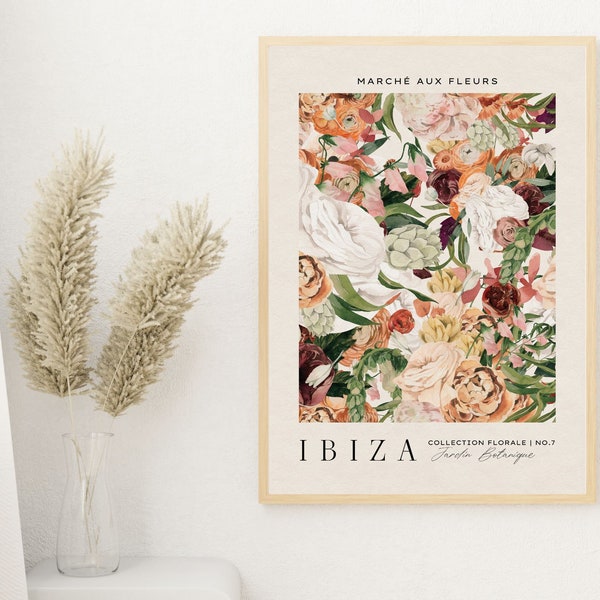 Ibiza Flower Market Print / Arte Mural Botánico / Decoración Mural Floral / Cartel del Mercado de Flores de Ibiza / Descarga Digital