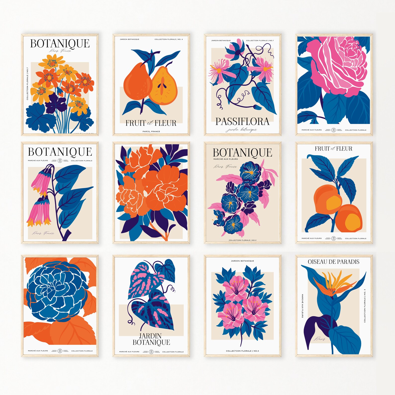 French Flower Market Poster Set of 12 Botanical Poster Print Retro ...