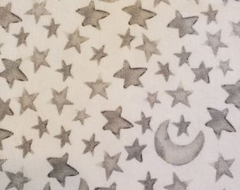 Moon and Stars Cotton Flannel, Nursery Flannel, 34-inch remnant