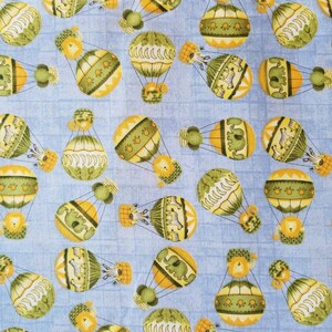 Debbie Mum Elephants, Giraffes, Monkeys, and Zebras in Hot Air Balloons! Half Yard, Fabric by the Yard