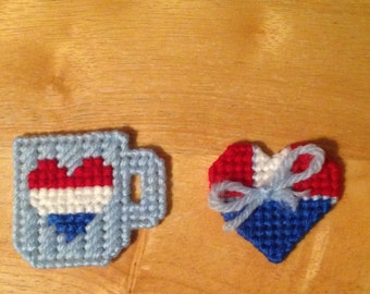 Plastic Canvas Magnet Set, Patriotic Magnet, 4th of July Magnet, Mug and Heart Magnet, Magnet Décor,