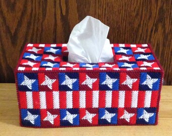 4th of July Tissue Box Cover, Star Spangled Décor, Red, White and Blue Tissue Box Cover