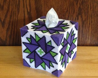 Dazzling Dahlia Tissue Box Cover, Purple Flower Tissue Box Holder, Tissue Cover for bathrooms, Purple Decor