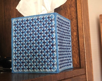 Blue Needlepoint Tissue Box Cover, Decoration for blue room, Office décor tissue box holder, Blue gift for mom