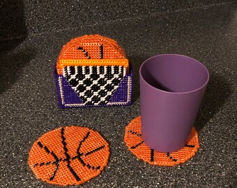 Basketball Coasters with Holders, Sports Drink Coasters, Plastic canvas Coaster Set, Coaster Stocking Stuffers