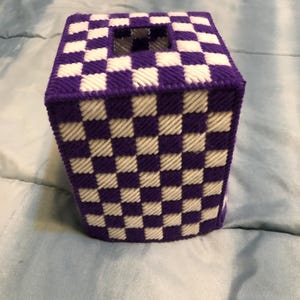 Checkered Purple and White Tissue Box Cover Décor -  Made To Order