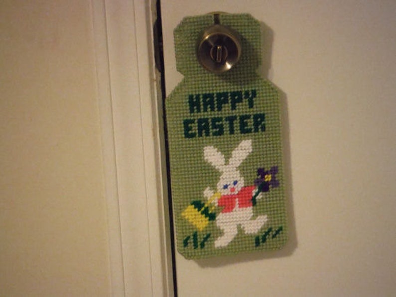 Plastic Canvas Happy Easter Door Sign | Etsy
