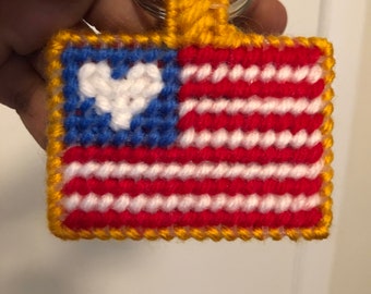 USA Keychain, American Flag Needlepoint Keychain, Heart and Strips Forever Keychain, Plastic Canvas keychain, Needlework Keychain