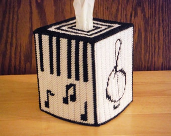 Music Lover Tissue Box Cover in Plastic Canvas, Great Music Teacher Appreciation Gift!