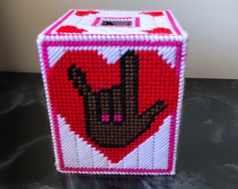 Tissue Box Cover I Love You Hand Sign Language Valentine Gift