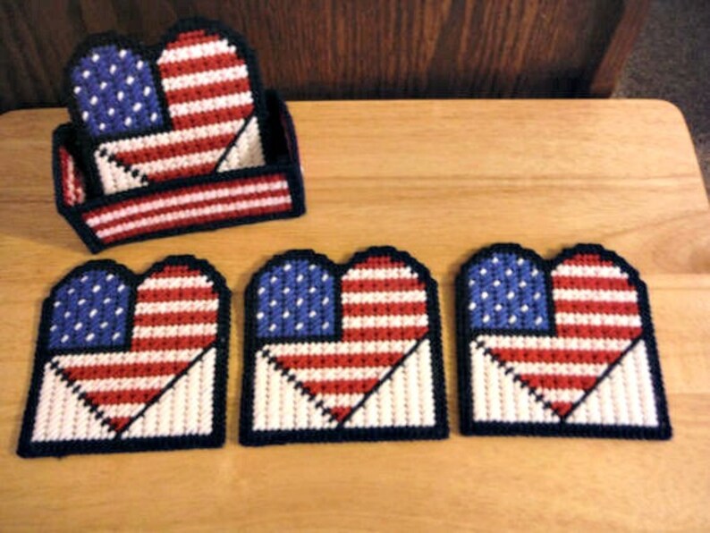 Plastic Canvas Coasters Patriotic Decor Set 4th of July Decor Etsy